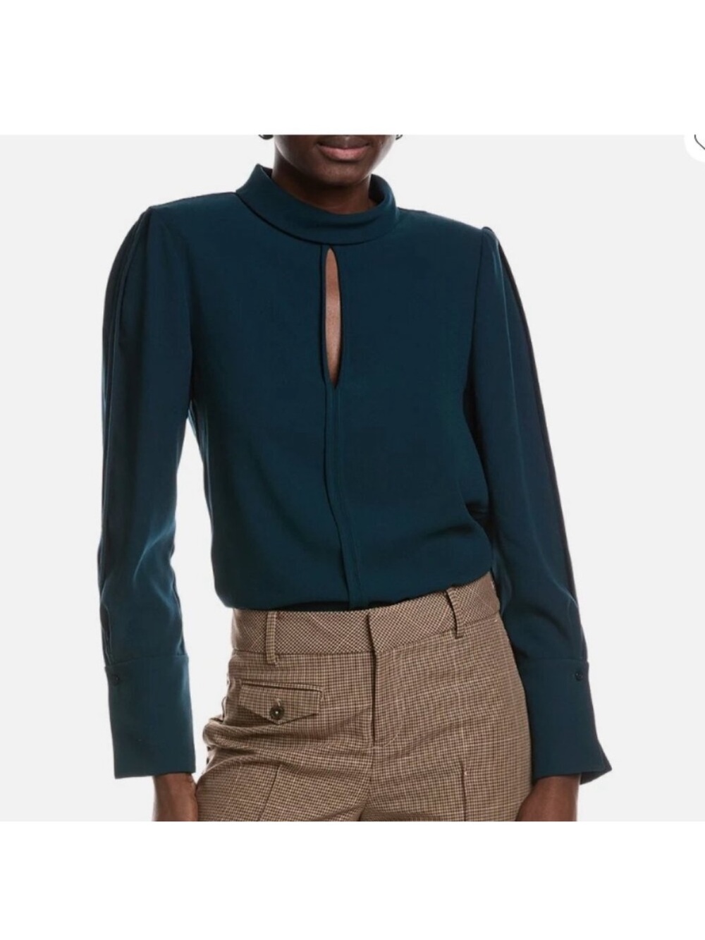 Reiss Cherry Keyhole Mock Neck Long Sleeve Blouse Office Dark Teal Career size 2